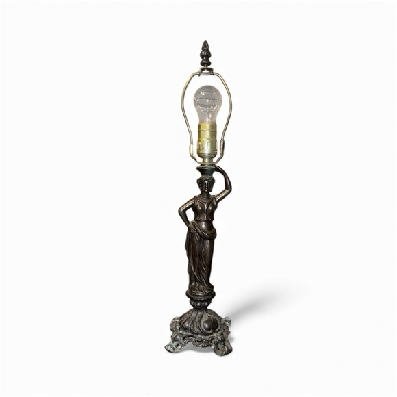 Vintage Bronze Grecian Woman Figural Table Lamp Ornate Bronze Statue 20
